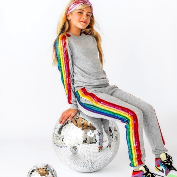 Lola + The Boys Other - Lola + Boys Sequin Sweatsuit Rainbow Stripe